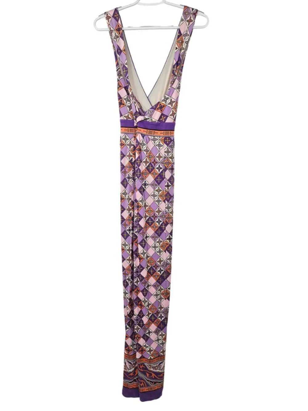 Tory Burch Geometric Silk Maxi Dress Purple Women's Size S Preppy Boho Summer